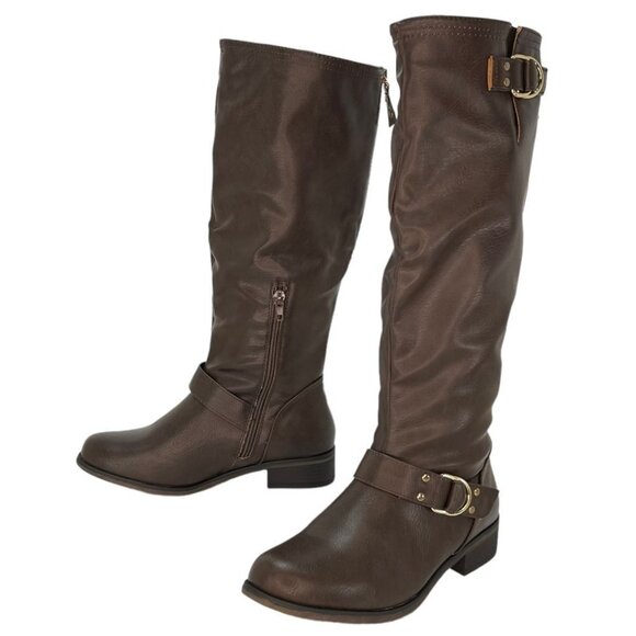 XOXO Minkler Brown Faux Leather Knee High Wide Calf Womens Boots Size 5.5W - Picture 9 of 11
